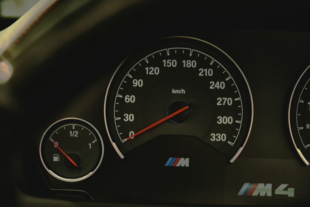 a close up of a speedometer on a car