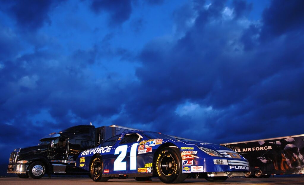 nascar, racing, car, auto, sky, nature, clouds, arizona, car wallpapers, evening, night, night sky, blue car