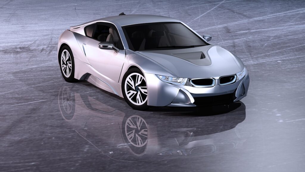 electric car, sports car, car, automobile, passenger cars, coupe, nobel body, athletic, bmw, electric, environmentally friendly, dream car, evening atmosphere, limousine, electric drive, electric motor, metallic, silver, glittering, technology, reflection, rendered, 3d, car wallpapers, model, computer graphics