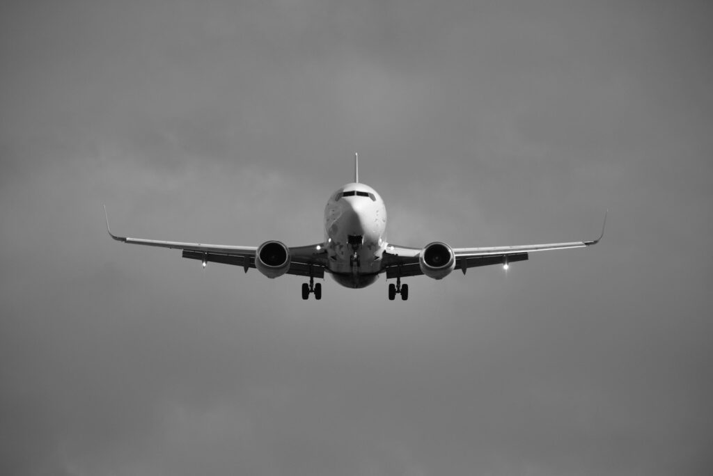 A plane comes straight toward the camera.