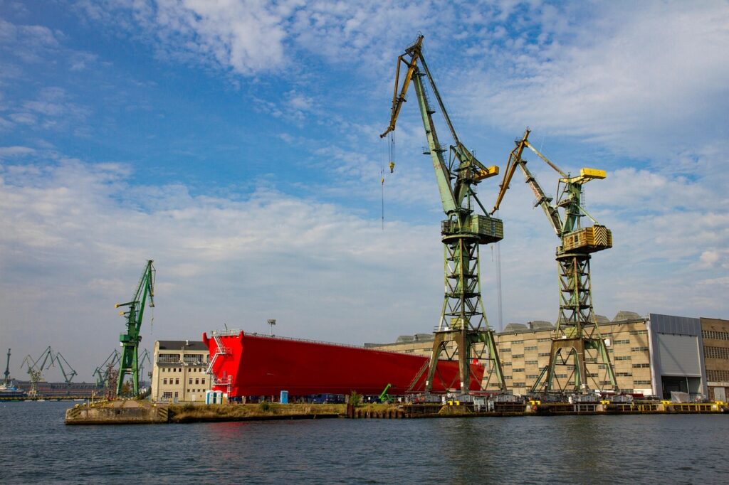 gdansk shipyard, cranes, port, shipyard, sea, harbor, industry, nature, coast, gdańsk, poland