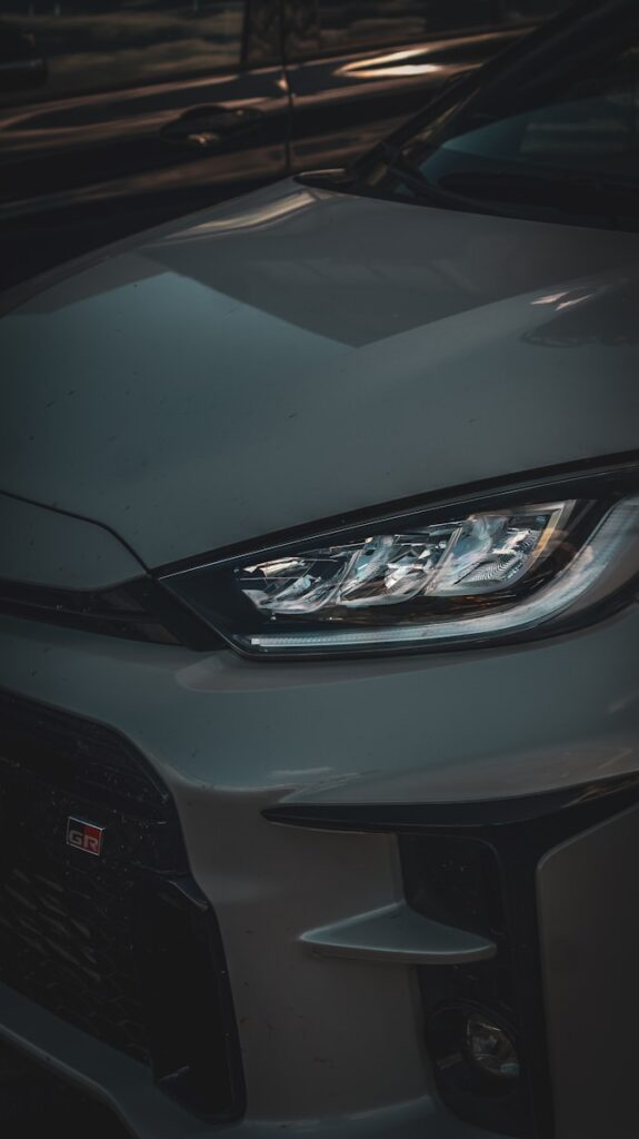 a close up of the front of a car