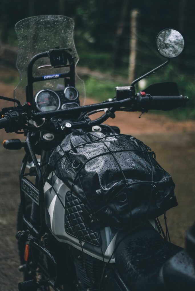 a motorcycle with a helmet