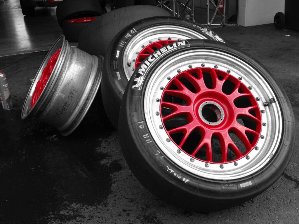 a close up of a tire and some tires