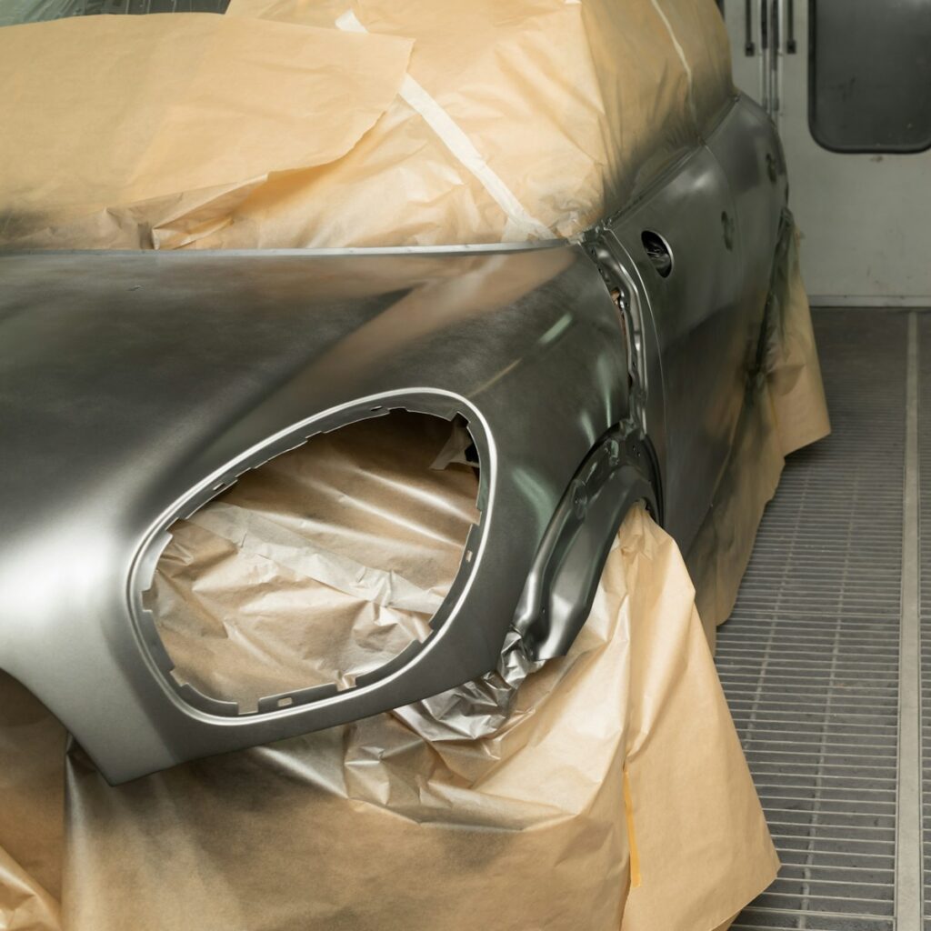 a car that is being wrapped in plastic