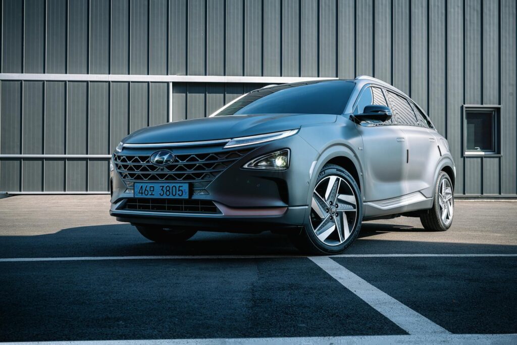 Stylish Hyundai Nexo spotted outdoors, showcasing innovative design and technology.