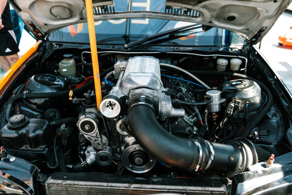 a close up of the engine of a car