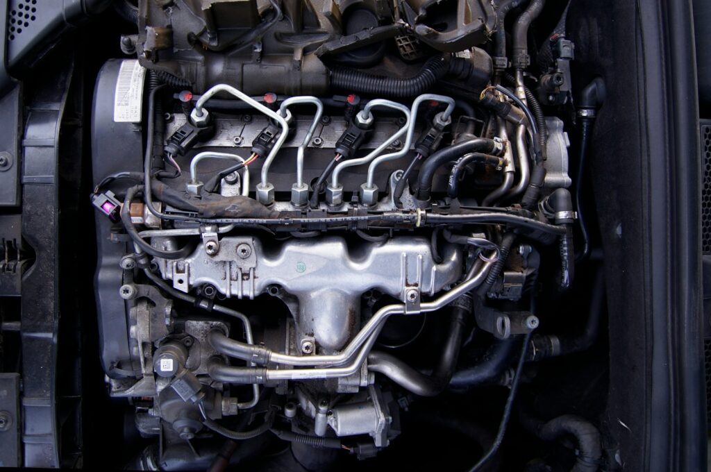 black and silver engine bay