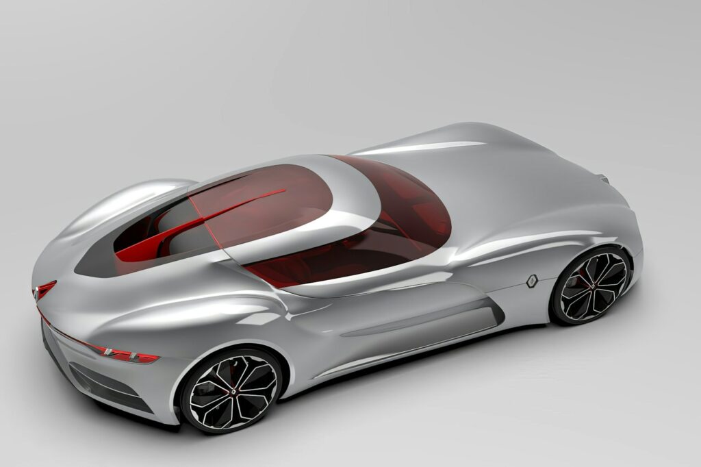 A silver car with a red stripe on it