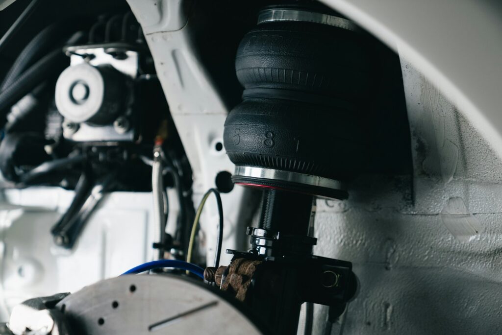 Close-up of car's air suspension system