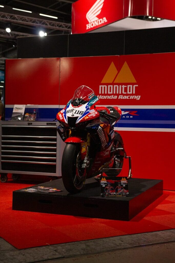 A motorcycle on display at a motorcycle show