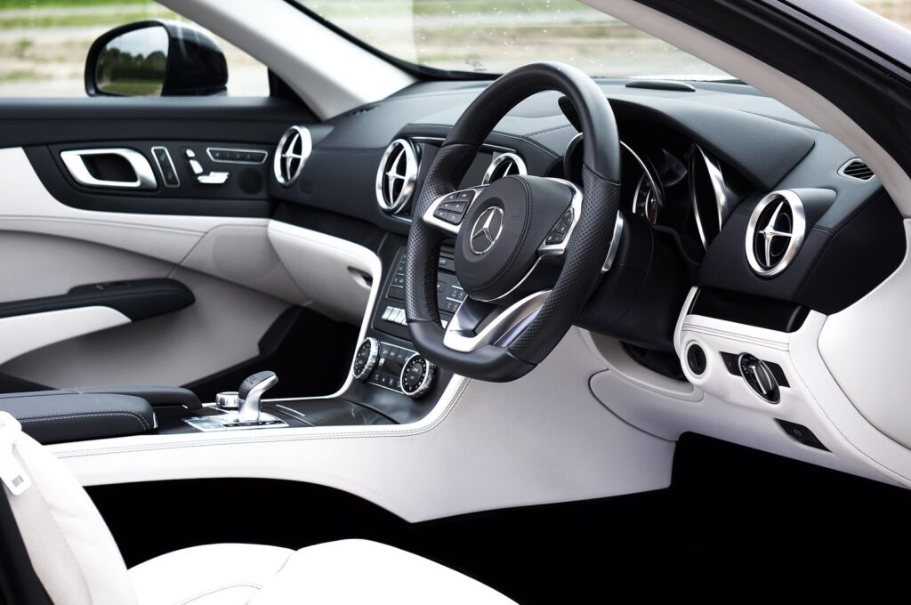 Explore the sleek and luxurious interior of a modern Mercedes sports car.