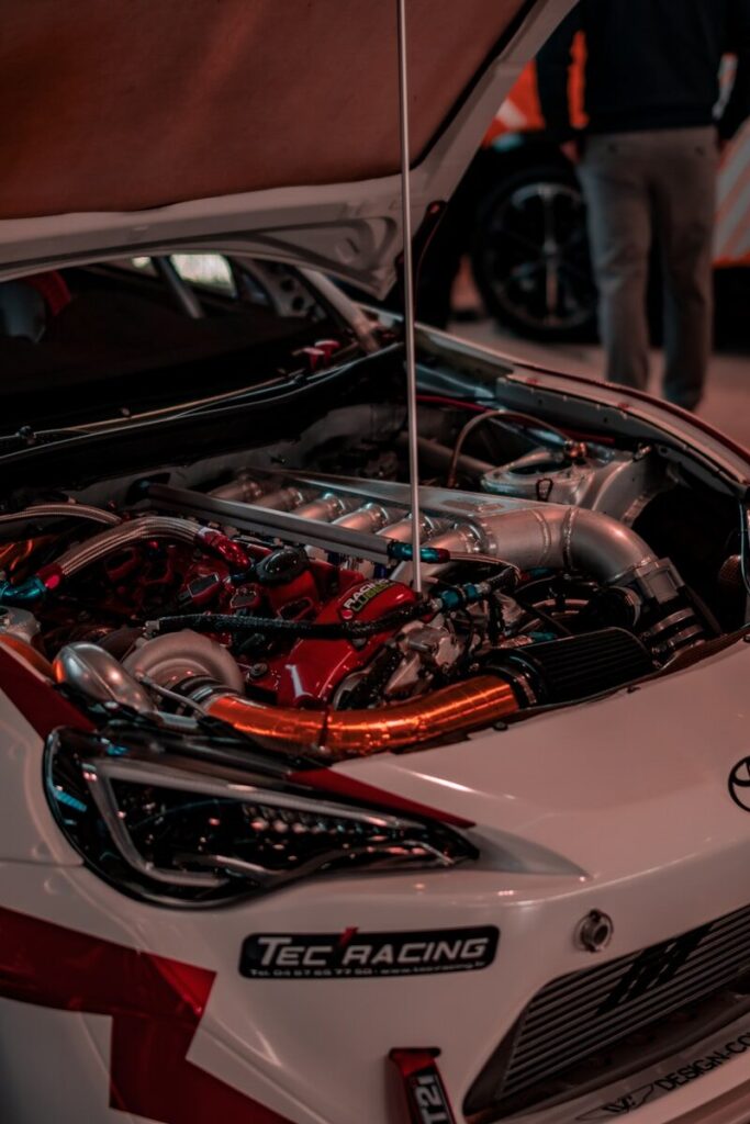 Close-up of a car engine with turbocharger