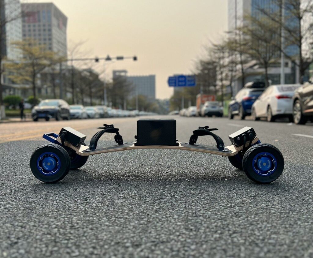 A skateboard with camera on a city street