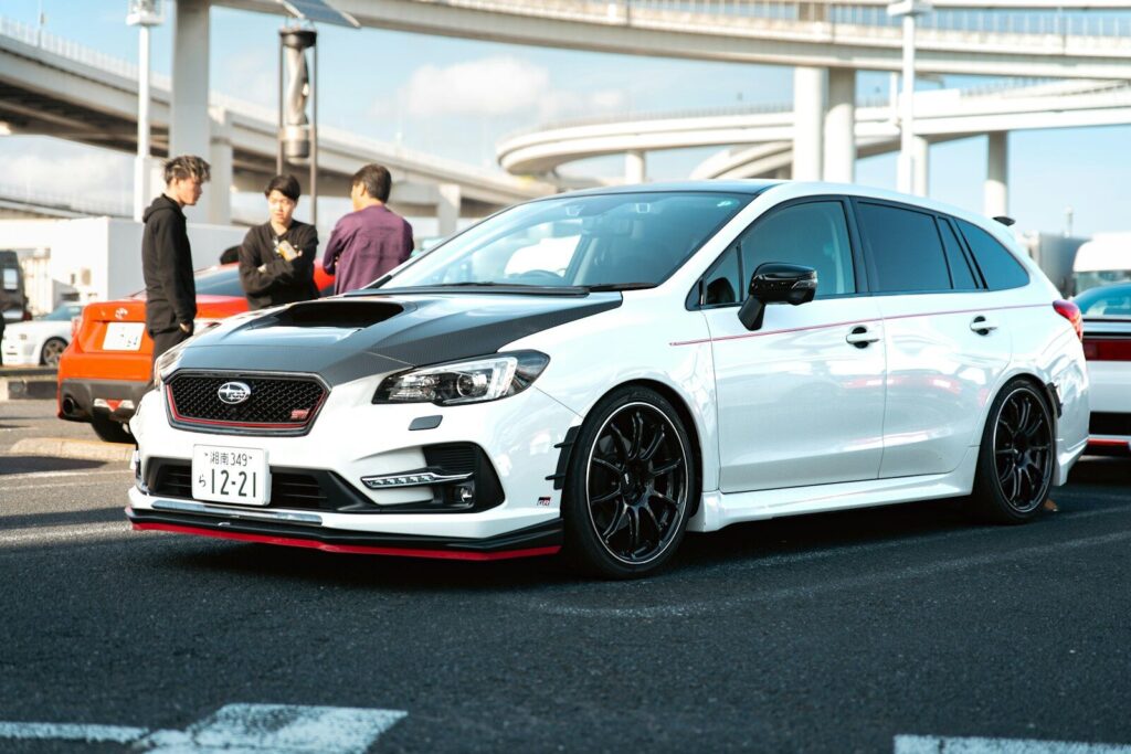 White subaru wrx sti wagon with black accents