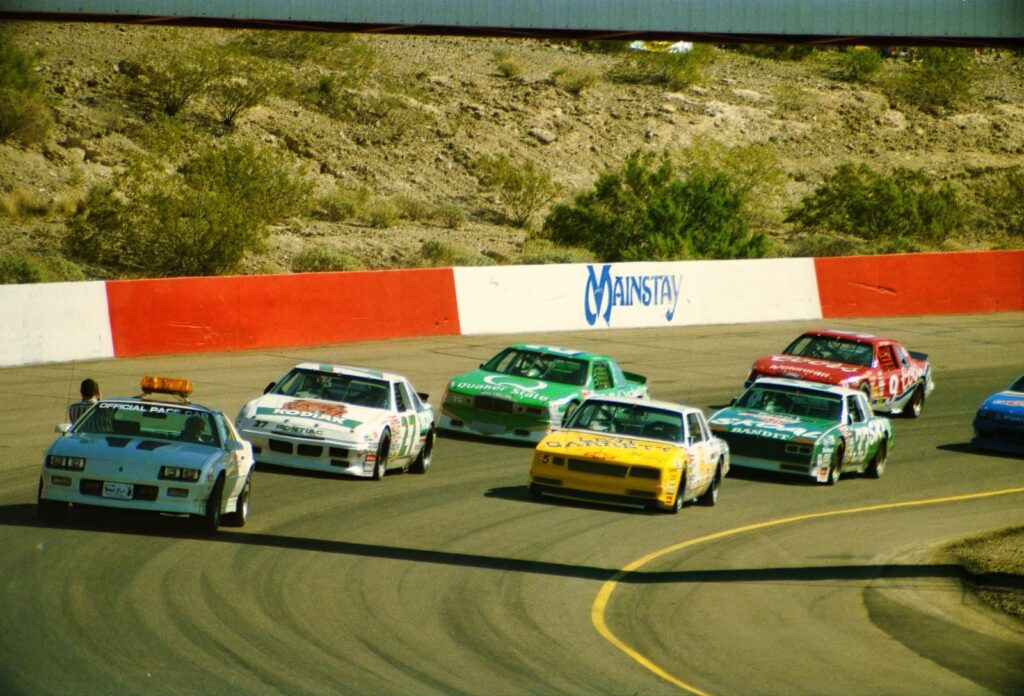 High-speed race cars compete at a track in Avondale, Arizona.