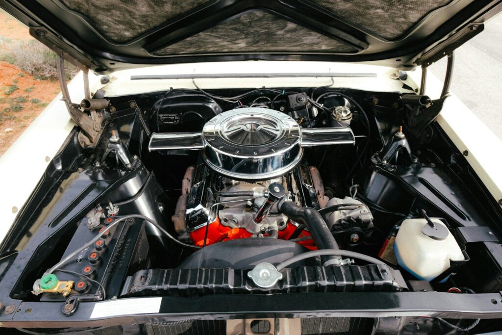Detailed view of a classic car engine bay