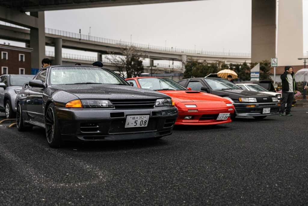 Several sports cars parked in a line