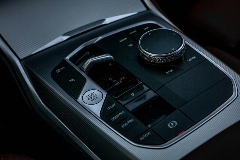Close-up of modern car's center console controls