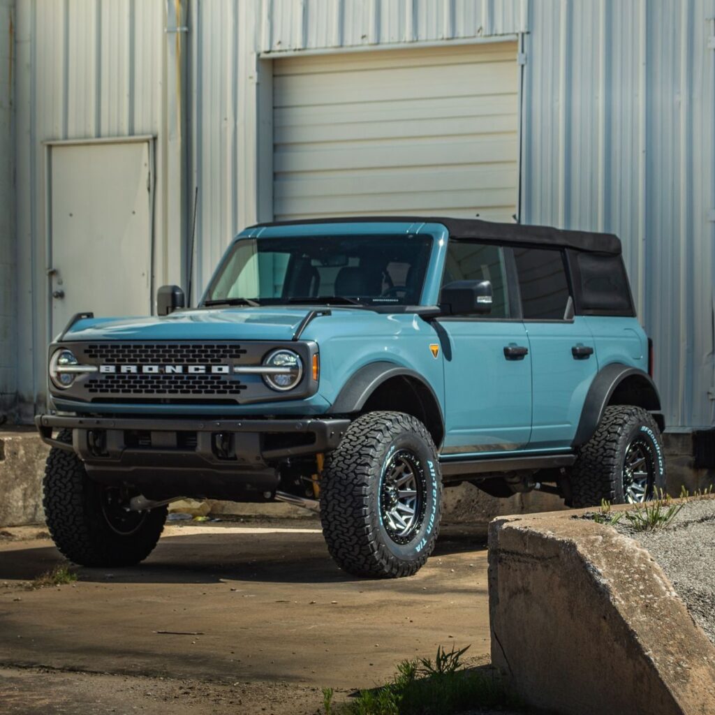 A modern Ford Bronco SUV parked outdoors, ideal for off-road adventures.